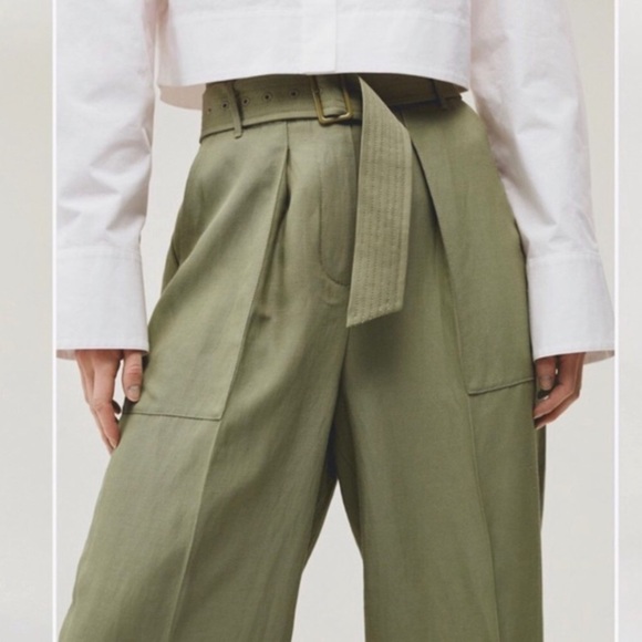 Aritzia Wilfred Le Fou Leonce Belted Pants High rise waist tapered pleated green - Picture 5 of 16